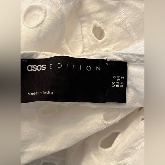 ASOS DESIGN White Eyelet Babydoll Trapeze Top Blouse Crop Womens Size 2 Festival - Picture 5 of 7